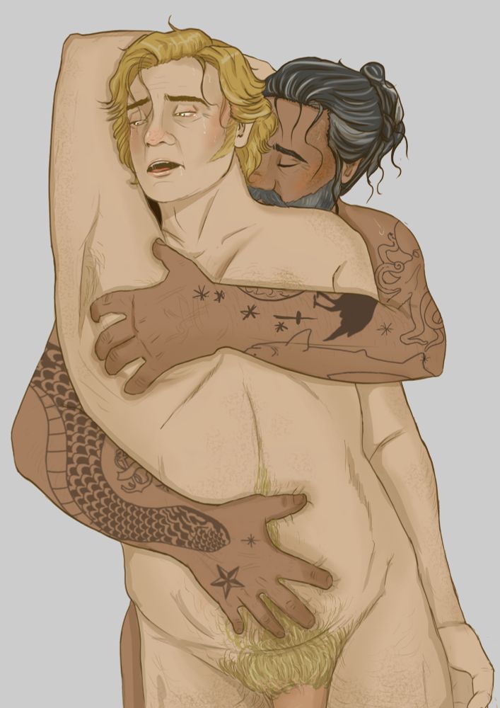 Ed hugging stede from behind while squishing his tummy and booby and kissing his neck cause his boyfriend is soft and yummy 😋