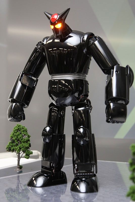 A toy of Black Ox from the Gigantor / Tetsujin 28 franchise. A large black metallic robot with glowing eyes and conical horns.