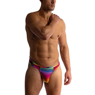 Experience ultimate comfort and style with the Manstore M2411 Bungee String men's underwear thong briefs. These briefs boast a captivating multicolour wavy stripes design, adding a playful touch to your everyday wear. The incorporation of see-through mesh panels introduces an element of intrigue and sensuality, making these thongs perfect for those who appreciate a touch of daring in their underwear.

Crafted with meticulous attention to detail, the Manstore M2411 thongs offer a perfect blend of comfort and support. The soft, breathable fabric gently caresses your skin, ensuring all-day comfort without compromising on style. The bungee string design provides a secure and comfortable fit, allowing for unrestricted movement and a flattering silhouette.

These low-rise briefs are designed to sit comfortably below the waist, offering a sleek and modern look. The see-through mesh panels add a touch of playful transparency, enhancing the overall aesthetic appeal. The vibrant multicolour wavy stripes pattern adds a unique and eye-catching element, setting these thongs apart from ordinary underwear.

Key Features:
Multicolour wavy stripes design
See-through mesh panels
Bungee string design for a secure and comfortable fit
Low-rise style for a sleek and modern look
Soft and breathable fabric for all-day comfort
Perfect for everyday wear or special occasions

The Manstore M2411 Bungee String men's underwear thong briefs are more than just underwear; they are a statement piece that reflects your confidence and style.  These thongs are designed to make you feel good, both inside and out.  Elevate your underwear game and experience the perfect combination of comfort, style, and sensuality. Buy your pair of Manstore M2411 thongs online today and discover the difference.

Embrace the perfect blend of comfort and style with Manstore M2411. These aren't just underwear; they're a statement of confidence and modern masculinity. The unique design, combining vibrant multicolour wavy st