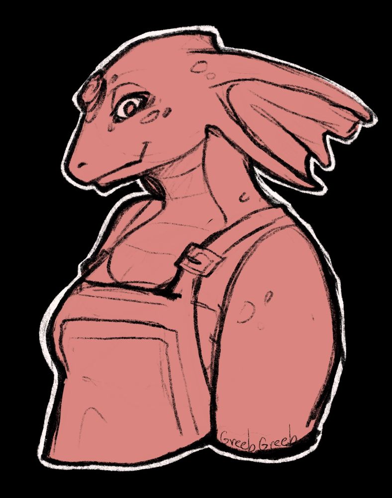 Sketch of a chubby argonian lady yes she has boobs please don’t come at me with the lizard boob argument I’m just a man having a good time drawing their ocs 
