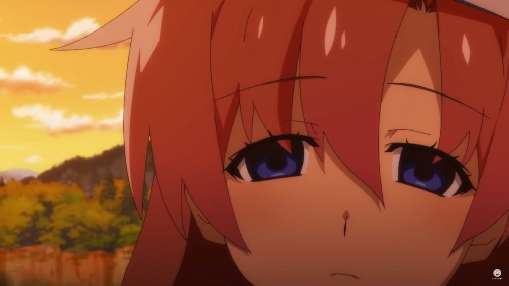 Screenshot featuring Rena of the anime version of Higurashi When They Cry with a frowning dead disinterested stare