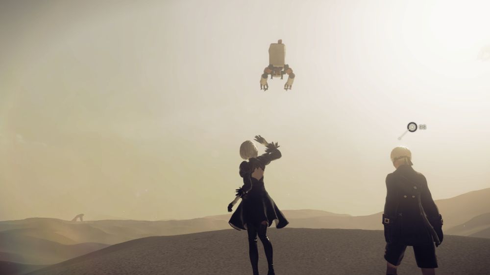 Screenshot of Nier Automata video game on desert location 