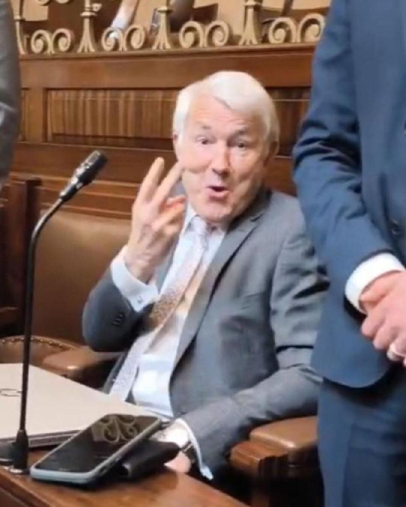 Pic of Michael Lowry giving the two fingers in the Dail