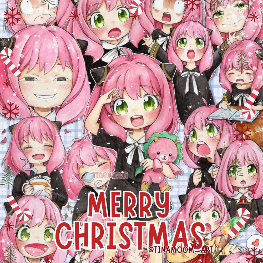Merry Christmas. Traditional Anya's illust with ink and watercolors. ByTina Moon