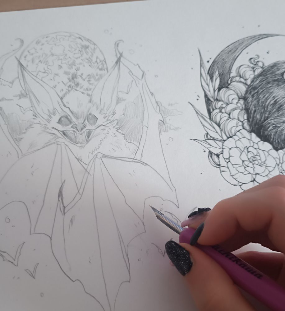 Skech of Dark Drácula design to traditional ink