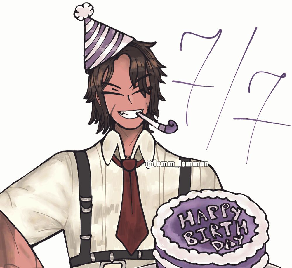 Picture of a Heathcliff smiling and having a cake for his birthday 