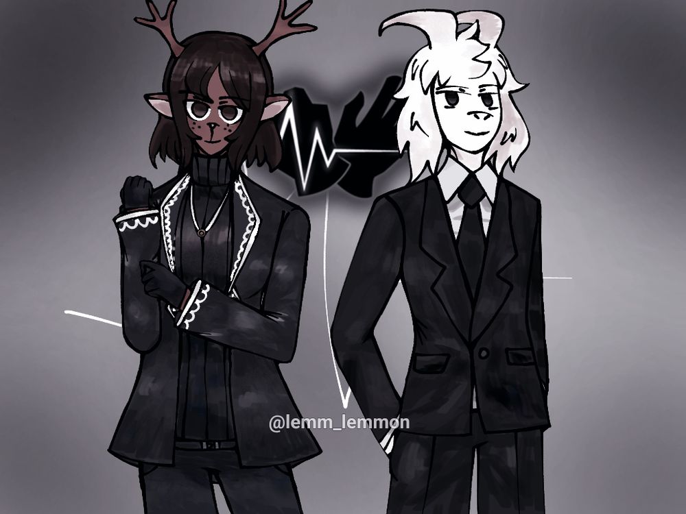 Picture of Dess Holiday and Asriel Dreemur from deltrune in Angelica and Roland drips from library of ruina