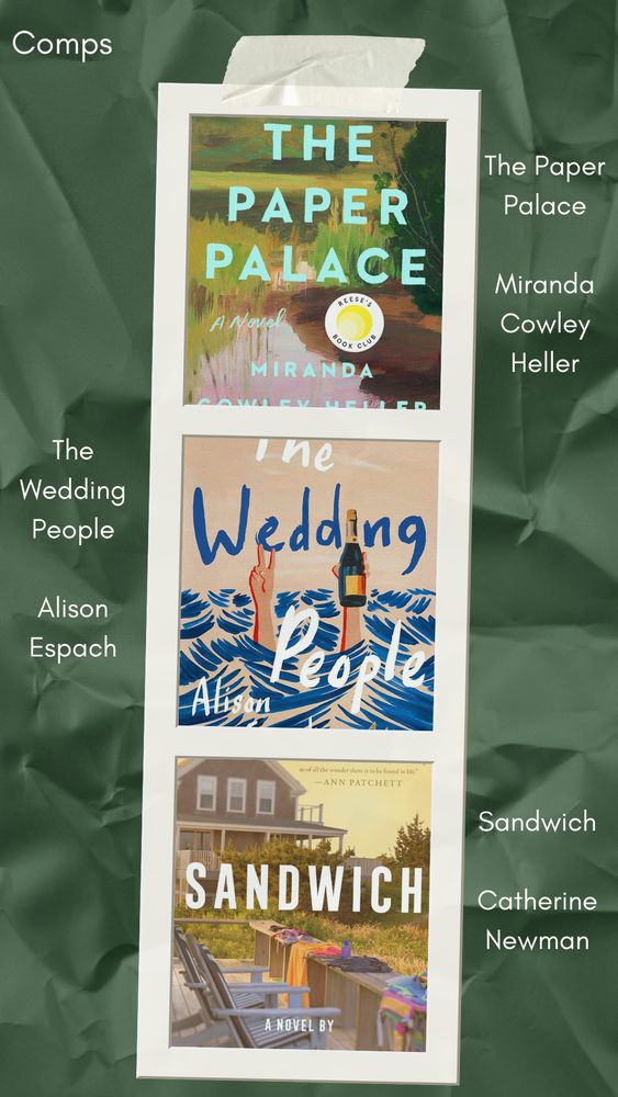 A collage of three book covers which are presented as comparative titles to This Ends Now: “The Paper Palace,” by Miranda Cowley Heller; “The Wedding People,” by Alison Espach; and “Sandwich,” by Catherine Newman.
