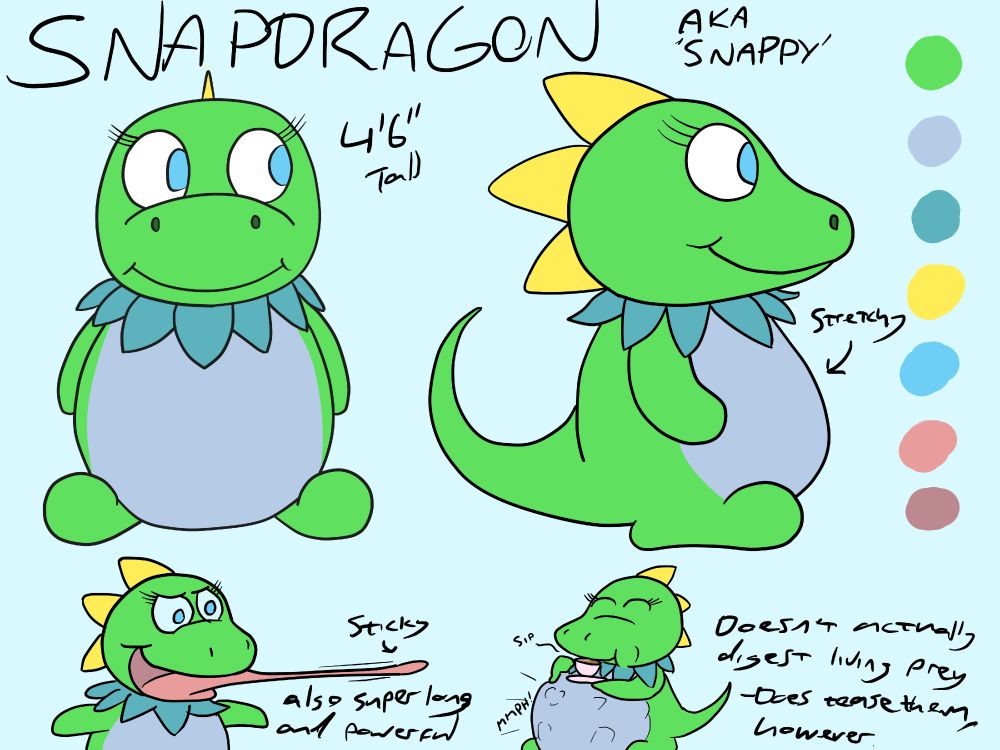 refsheet for snappy the lizard thing