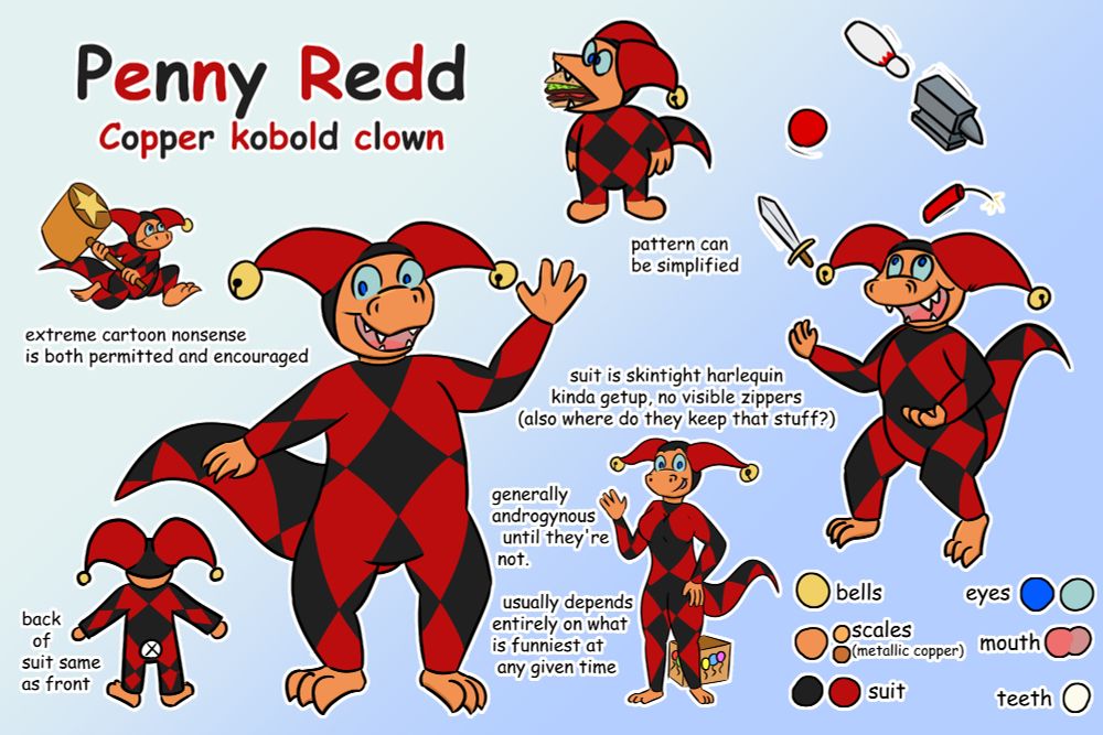 refsheet for penny the kobold clown