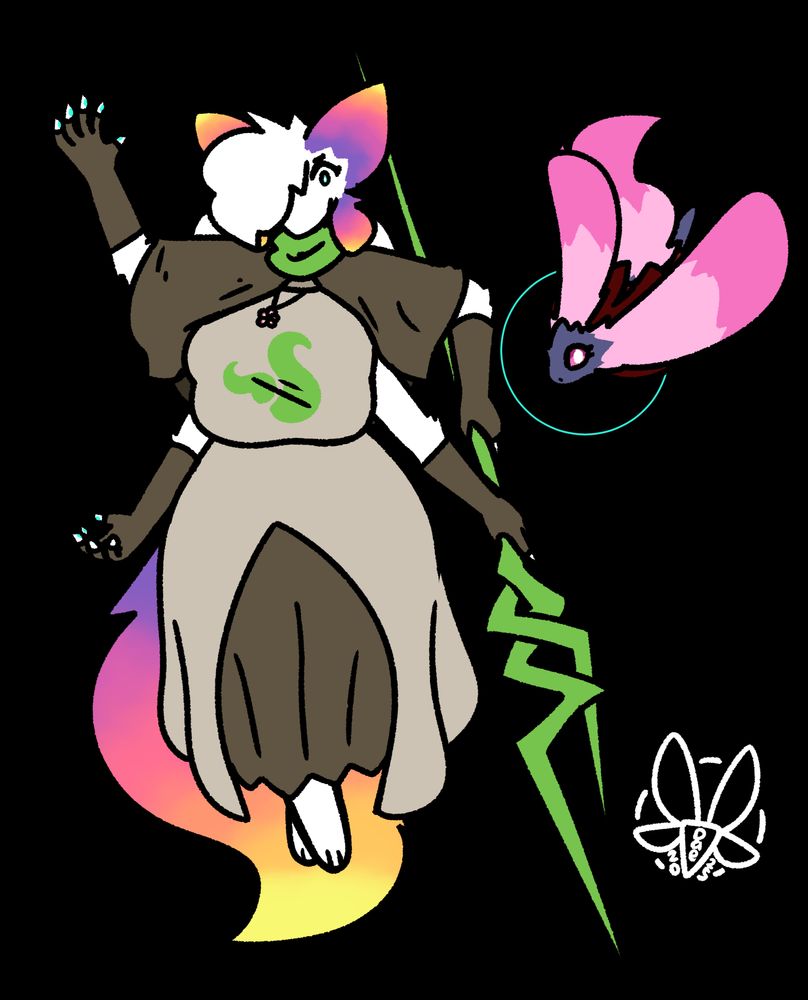 An image of the Artist, Dae, and the Artist's Headmate, Ylle, as their respective godtiers--the Witch of Life and the Maid of Time. Dae wields a green bident similar in design to the Lance of Longinus from Neon Genesis Evangelion, dubbed "THE TREE OF LIFE" under the Spearkind abstratus. Ylle floats next to Dae at a dynamic angle. Dae holds the Tree of Life in her two left arms, and is preparing a spell with her two right arms. Both are looking at the camera--Dae with determination and Ylle with a glare.