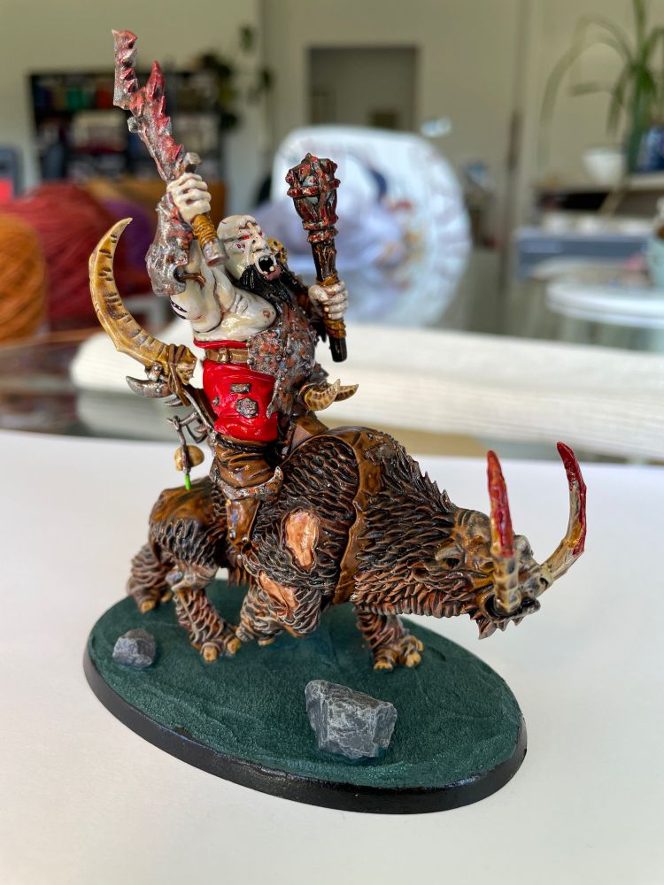Warhammer Ogor on mournfang mount.