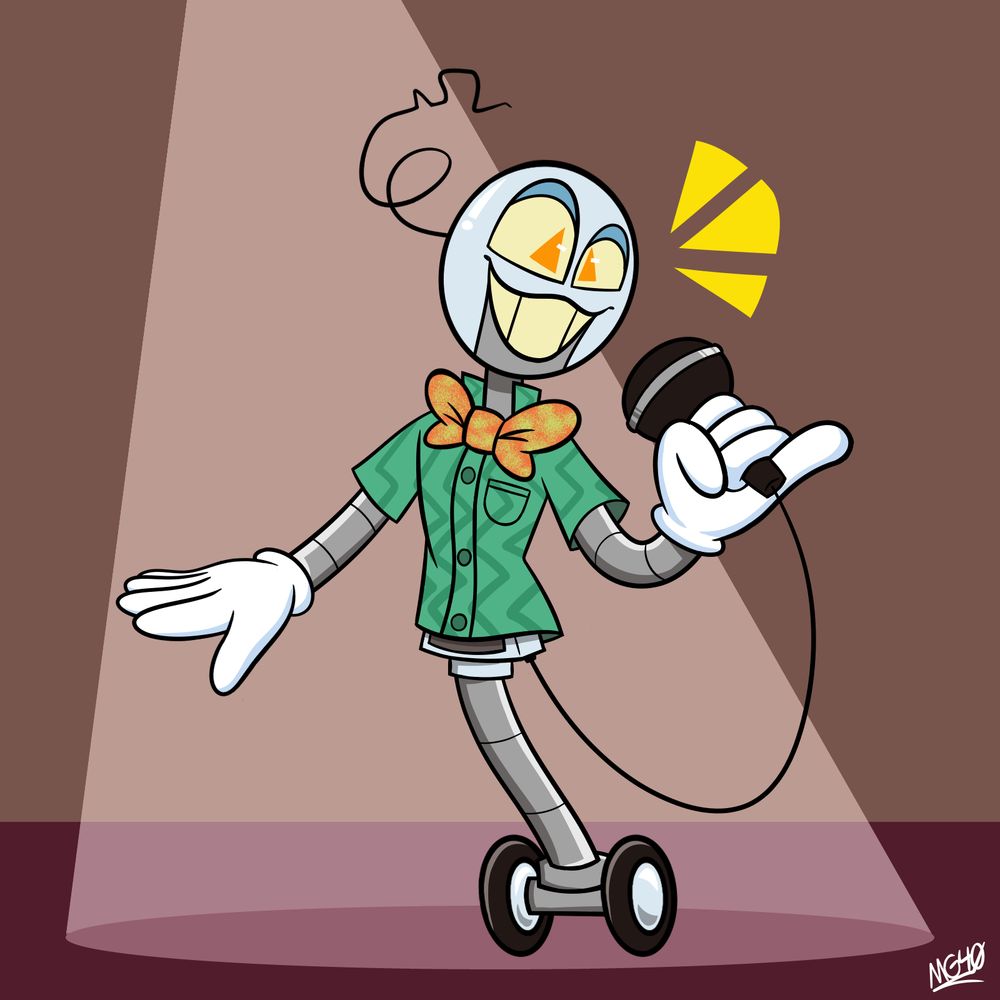 Robot comedian doing stand up 