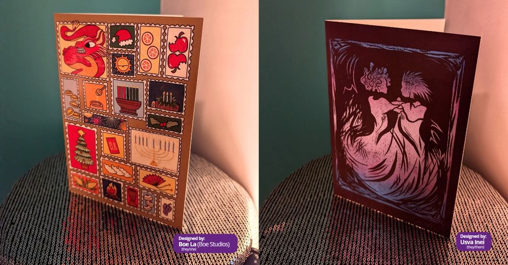 Two Christmas cards next to one another