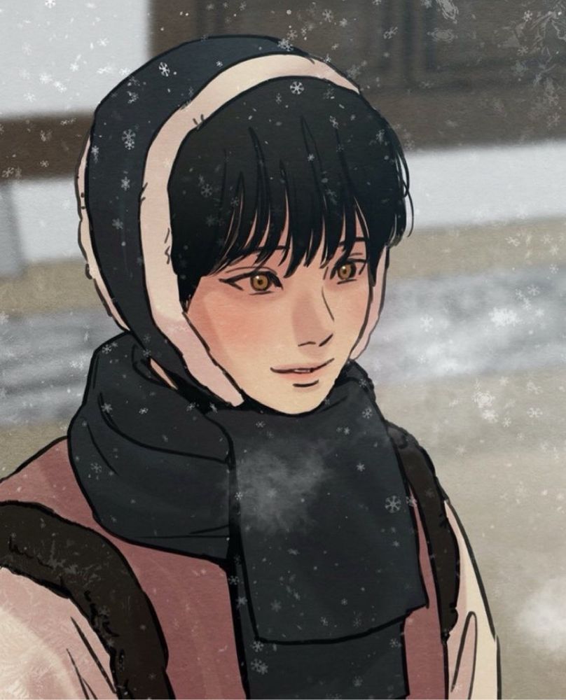 Nakyum from painter of the night wearing his cozy winter wear and a scarf