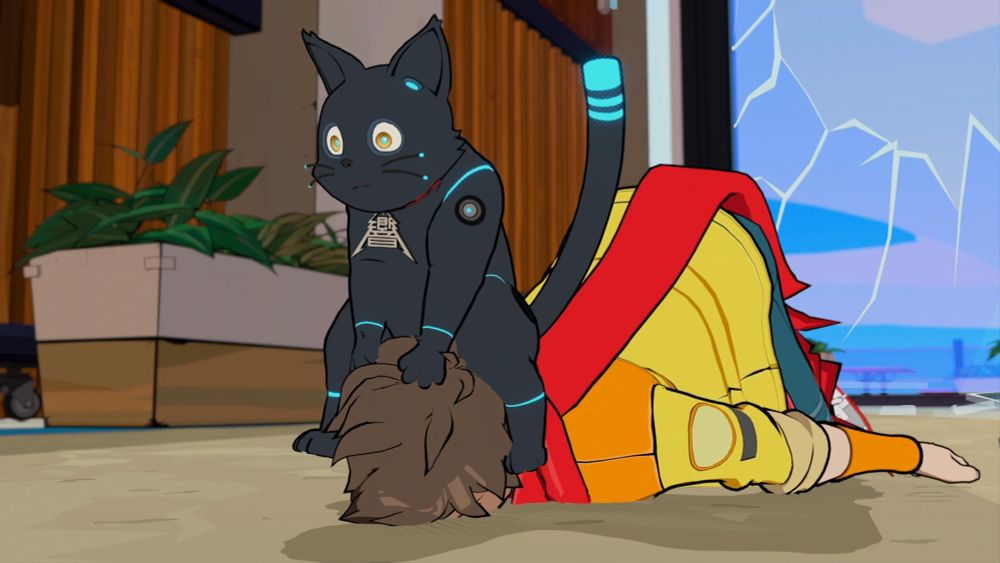 Chai lying face down on the ground with 808 sitting on his head.