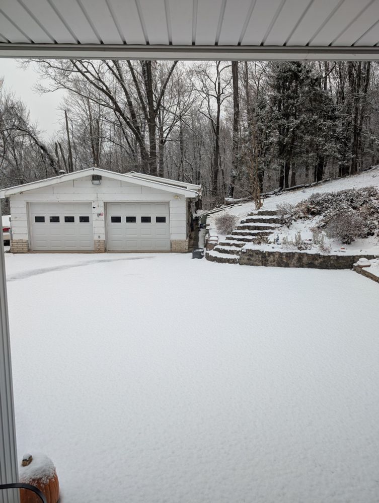 A snowy view outside.
