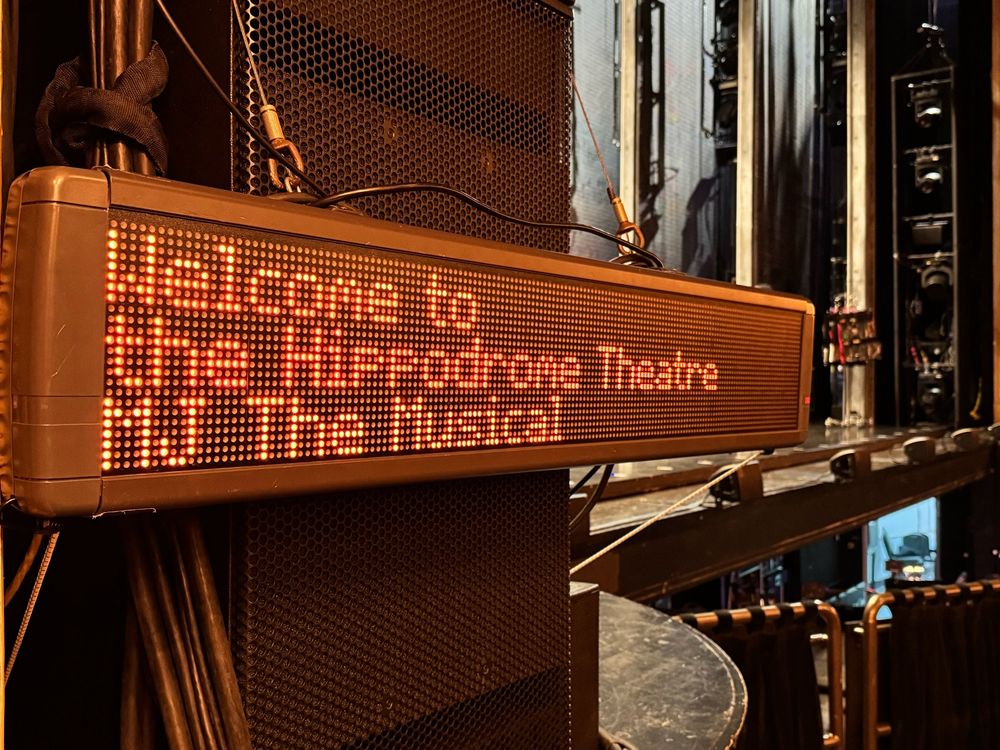 Caption sign welcoming patrons to the Hippodrome Theatre and MJ The Musical