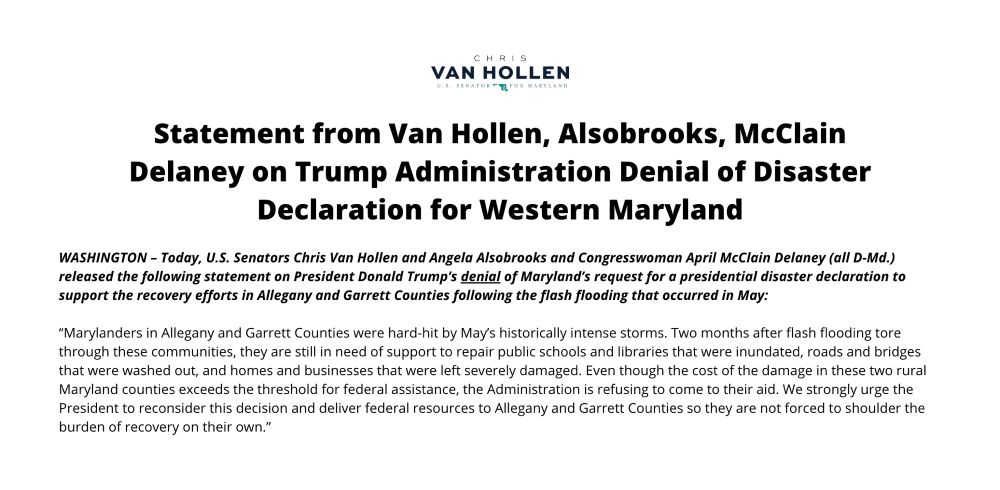 Statement from Senator Van Hollen. 