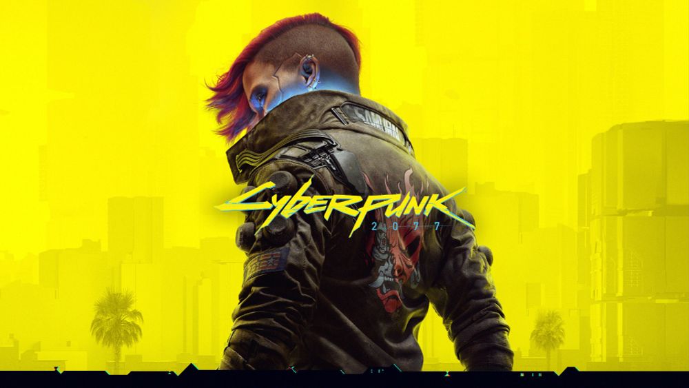 Cyberpunk 2077 title card depicting female V in her iconic Samurai edgerunner jacket.