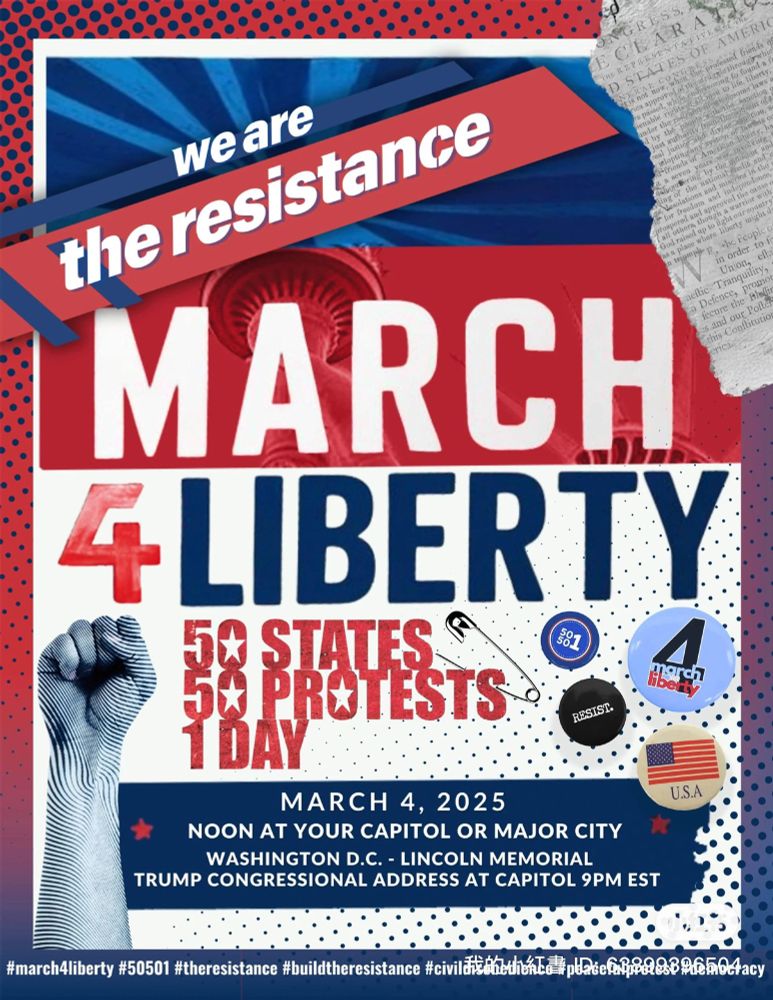 50501 is calling for another protest day on March 4, 2025 at YOUR state capitol or local major city landmark! It's happening in DC too at the Lincoln Memorial. If you can go... go. If you can't, reblog and signalboost this.