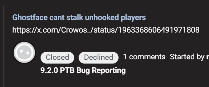 Reported by another person in the bug thread for the PTB. Report closed and declined. The Devs don't fucking care if you play a low tier Killer.