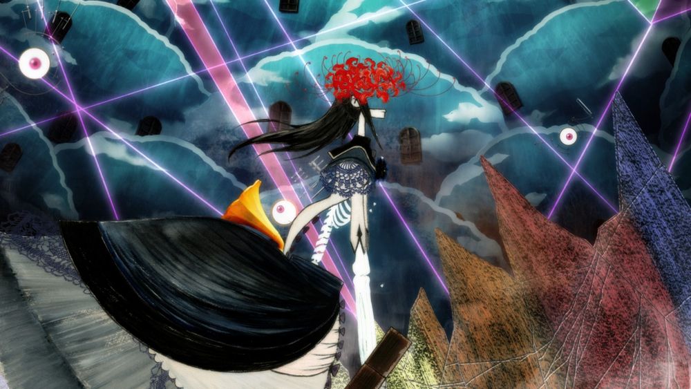 madoka rebellion: homulilly in homura's collapsing labyrinth under kyubey's eye