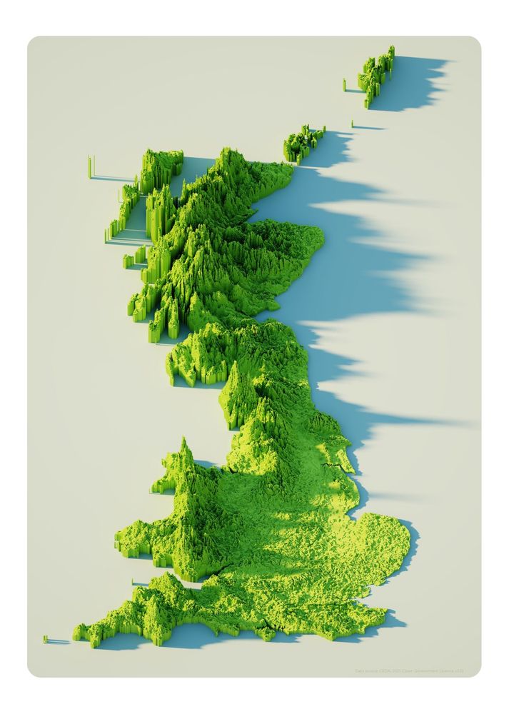 3D topographic map of rainfall in Great Britain
