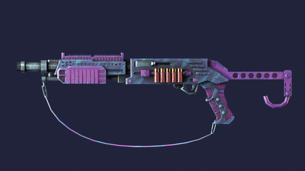 The left view of the shotgun with extra shells held on the side.