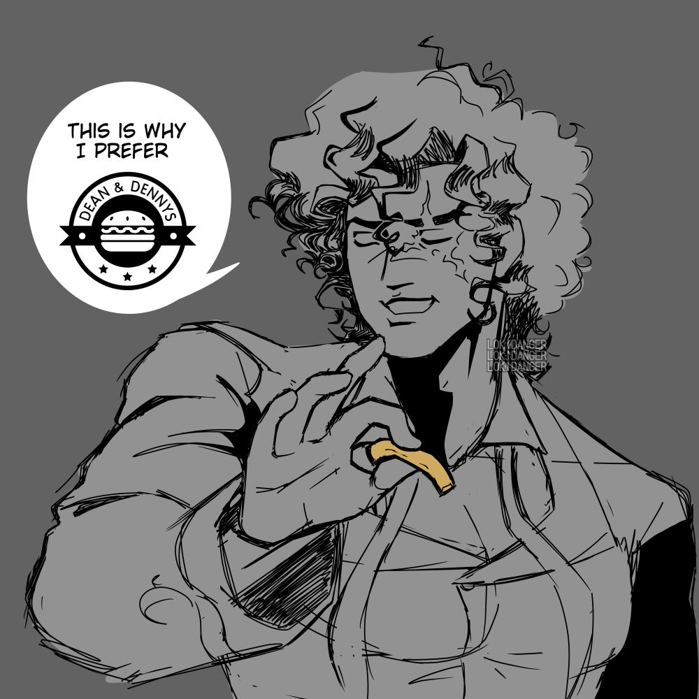 Val holding a fry as he says "This is why I prefer (Logo of burger place Dean and Dennys)" 