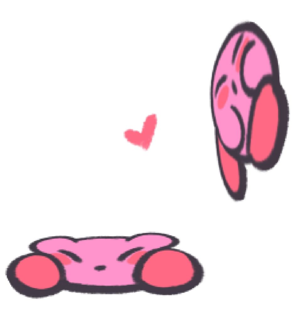 2 kirbys, one flattened against the floor and the other flattened against the wall