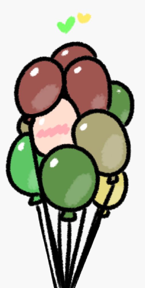 me as a bundle of ~10 balloons, each one colored differently as a part of my normally human form, all of their strings are tied together to a spot below frame. the singular skin-colored balloon also displays some blush