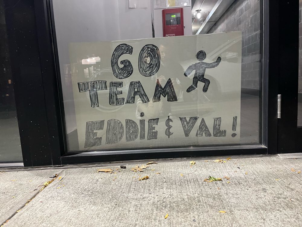 Home made sign for Eddie & Valerie 