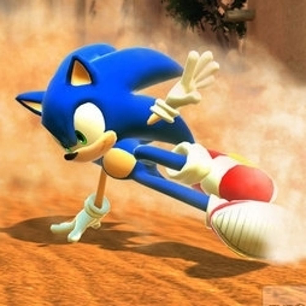 Sonic Unleashed screenshot showing Sonic performing a drift in Mazuri.