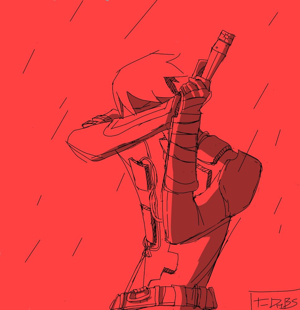 Killy/Kyrii, Blame!'s main character, posing as seen in the manga's 10th volume cover

(Why is everything red? I'm bad at coloring)