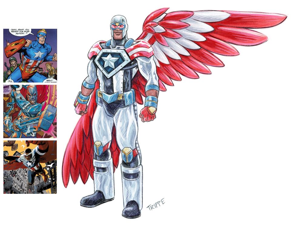 Custom Amalgam Comics character design combining Falcon Cap and Steel into Steel Falcon. 