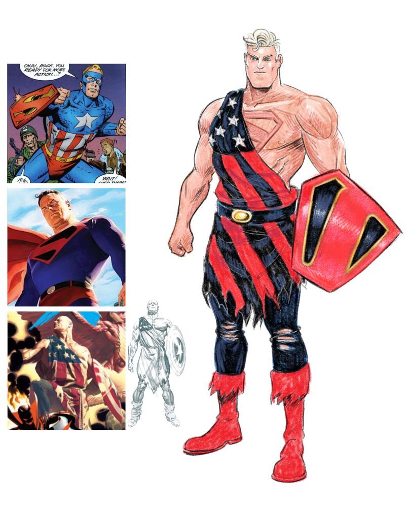 Custom Amalgam Comics character design combining Earth X Cap and Kingdom Come Superman into the Kingdom X Super Soldier. 