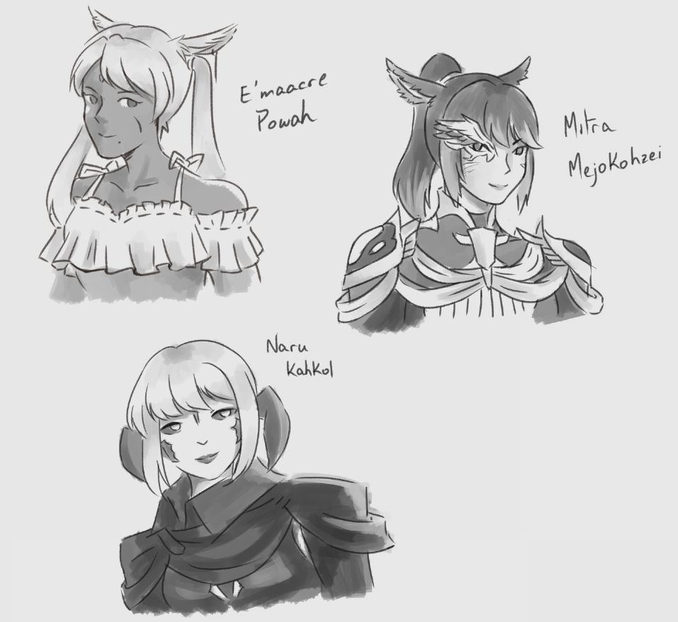 3 doodles of players from FFXIV. (It was all I could draw in the time "OTL)