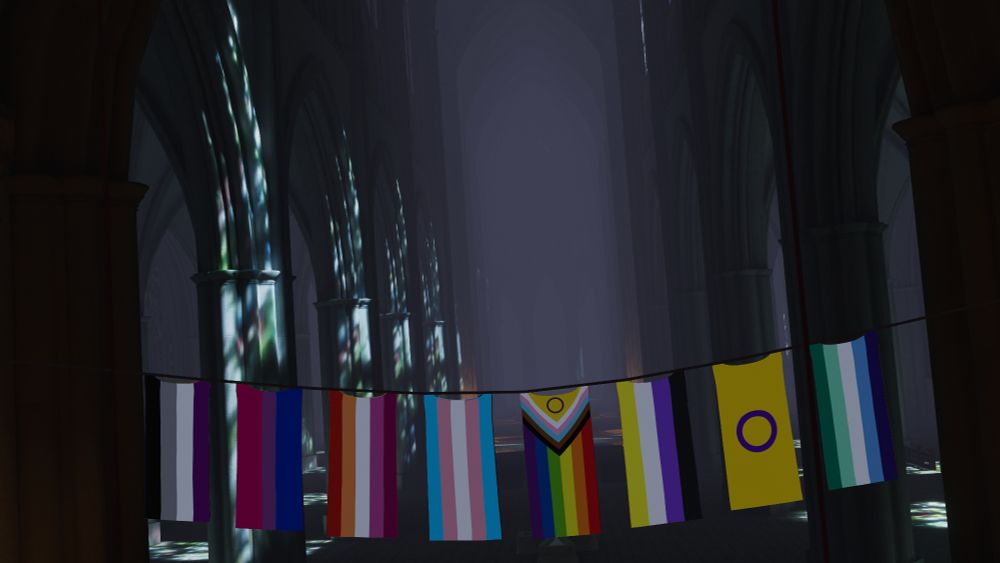 Pictures of various LGBTQIA+ flags among a mysterious foggy cathedral. Presented with this at the entrance to 'Cathedral of Witches' - a fantastic performative experiencing featuring 7 different artists and many more supporting actors. A lot of my absolute most favorite people were involved and they pulled off an incredible experience that I won't fog-et!!


