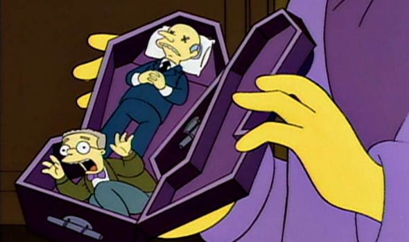 Smithers buried alive with dead Mr Burns