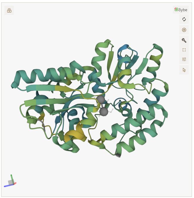 Render of MBP cryoEM structure in ipymolstar with residues coloured by HDX-MS gibbs free energies