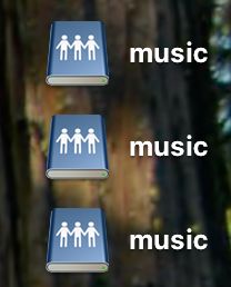 A screenshot of a bit of a desktop, showing three identical drives mounted, each one labelled “music.”