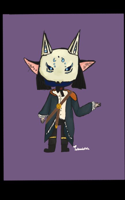 a summoner with a fox mask on waving their hands like "WHATEVER" 