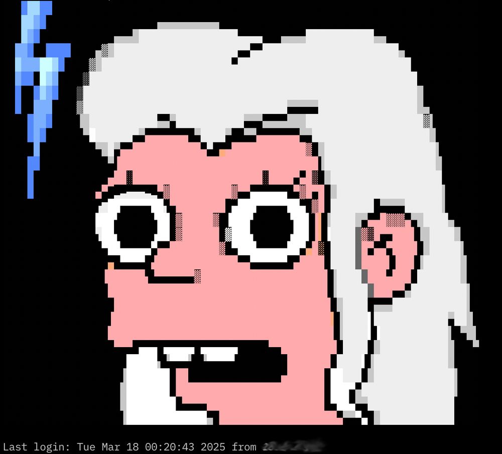ANSI art of Princess Bean with a shocked look on her face, and a blue lightning bolt in the background.