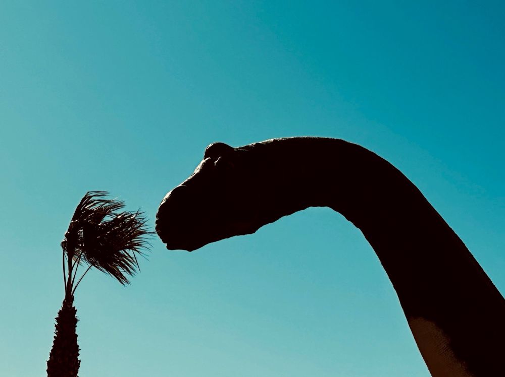 Dinosaur eating palm
