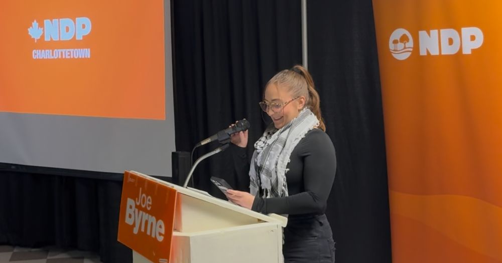 CUPE young worker rep Mikayla Gallant gives a monumental speech to the crowd.