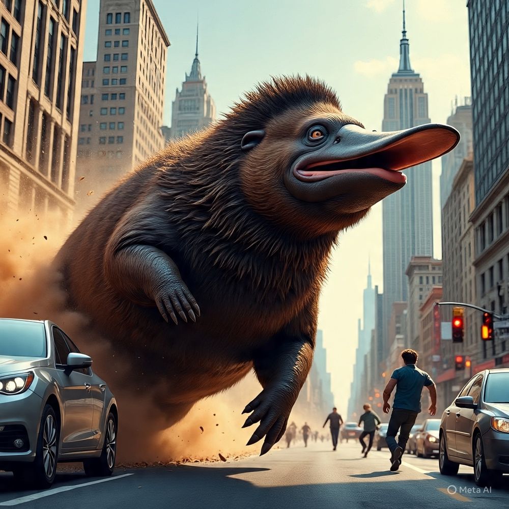 A giant platypus rampaging through New York City 