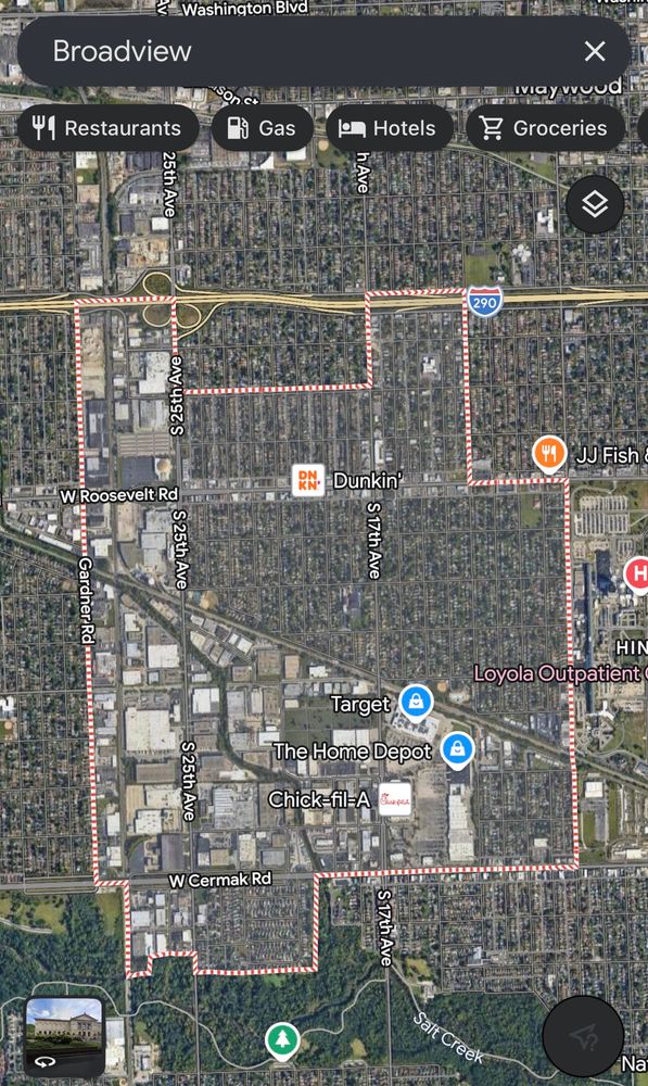 Map showing all 1.78 square miles of Broadview. 
