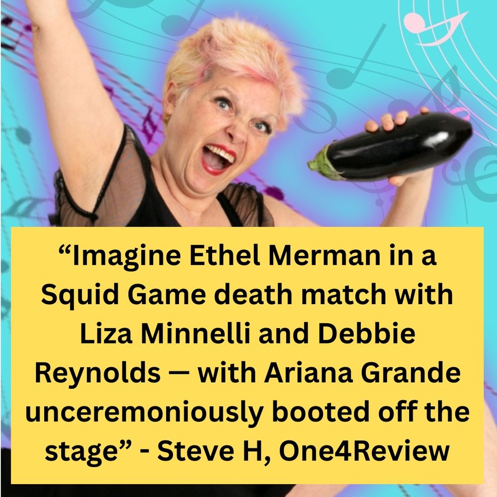 Quote reads: "Imagine Ethel Merman in a Squid Game death match with Liza Minelli and Debbie Reynolds - with Ariana Grande unceremoniously booted off the stage" - Steve H, One4Review