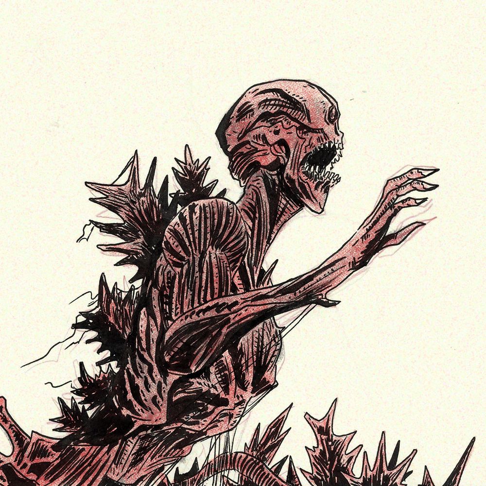 Digitally colored ink portrait of Shin Godzilla's fifth form.